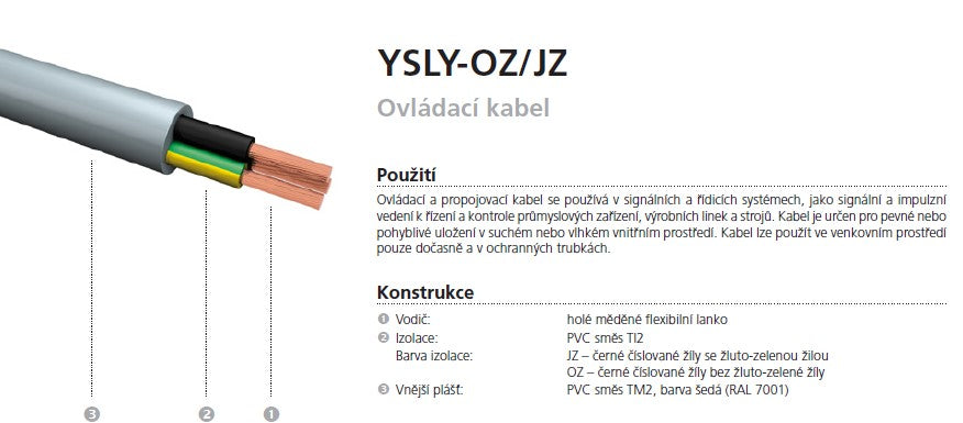 EST Ovládací kabel s PVC izolací YSLY-JZ 3 x 0,5 EST Ovládací kabel s PVC izolací YSLY-JZ 3 x 0,5